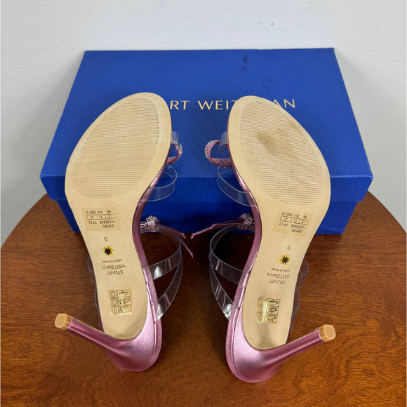 Stuart Weitzman Bow 100 Slide Sandal in Clear/Cotton Candy Size 9 - Picture 10 of 12